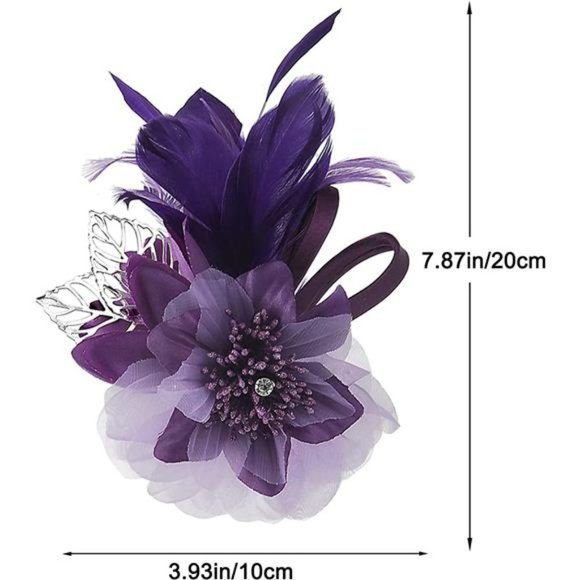 WOMEN'S Fascinator Feather Tea Party Hat N-Purple - Picture 2 of 7